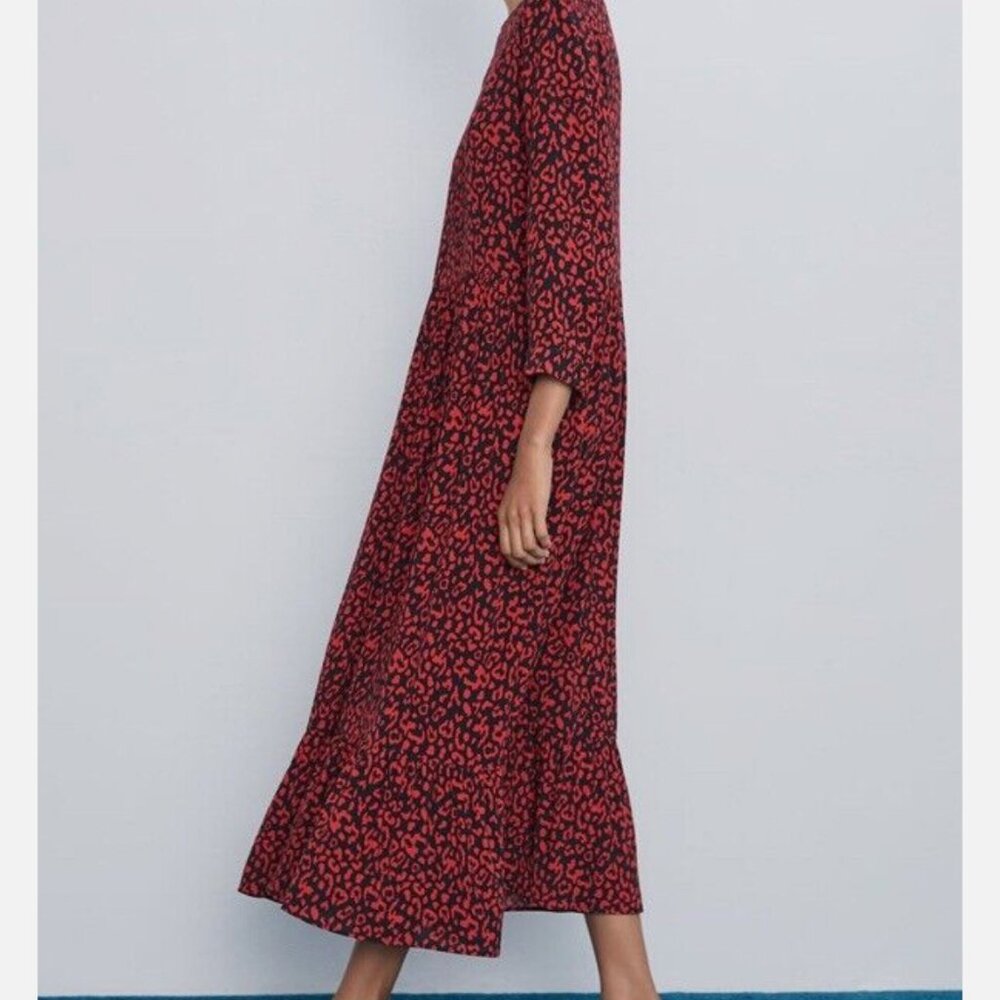 Zara red and navy leopard print dress